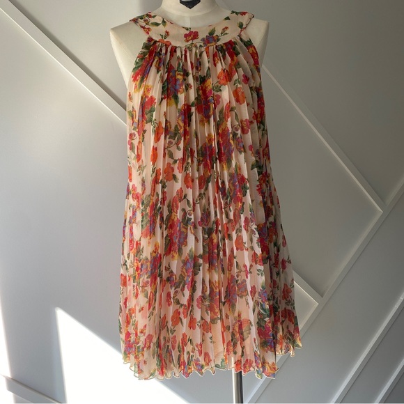 Free People Chiffon Floral Pleated Mini Dress - S - Picture 3 of 11
